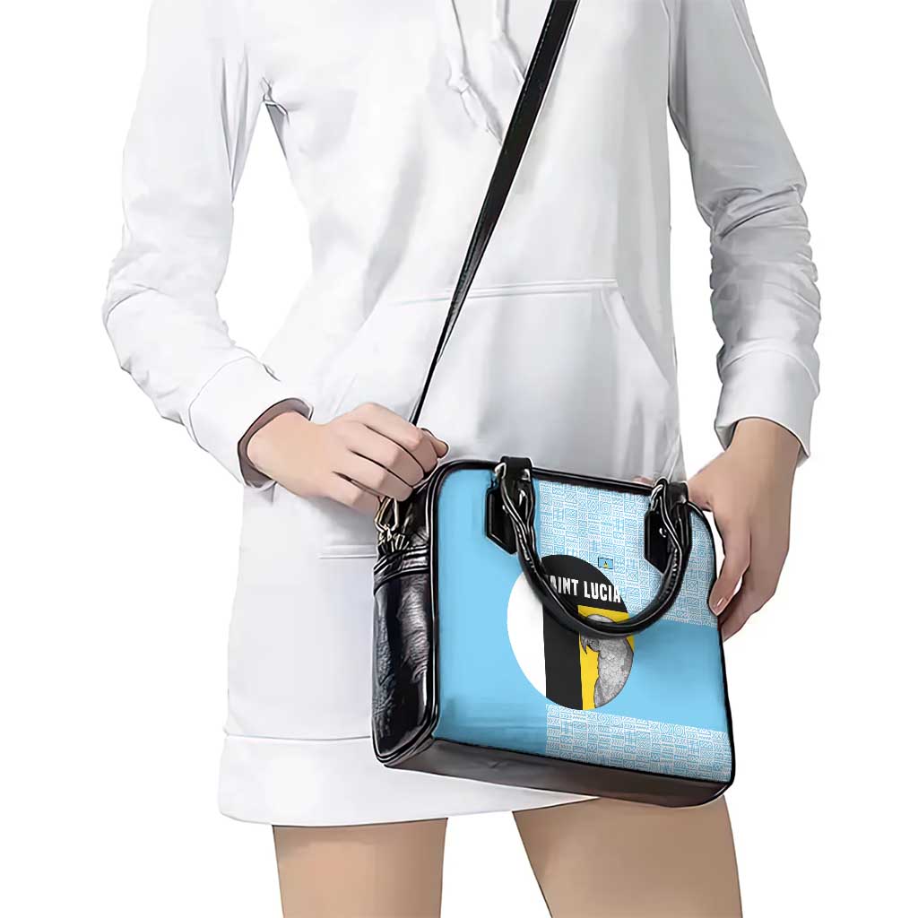 Saint Lucia Graphic Parrot Shoulder Handbag with Tribal Pattern and Minimalist Blue Black Design TS04