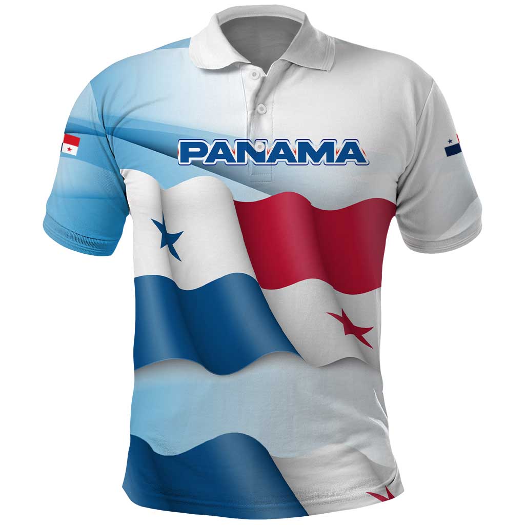 Panama Waving Flag Design Polo Shirt with Red Blue Stars and National Color Pattern TS04