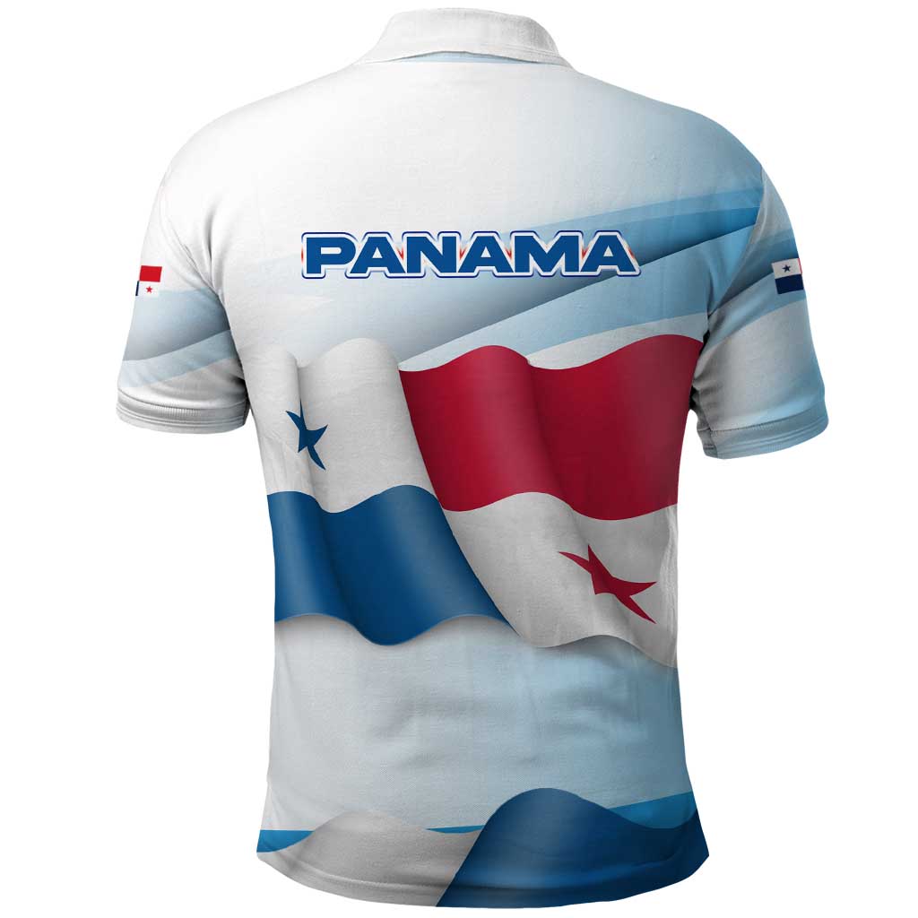 Panama Waving Flag Design Polo Shirt with Red Blue Stars and National Color Pattern TS04