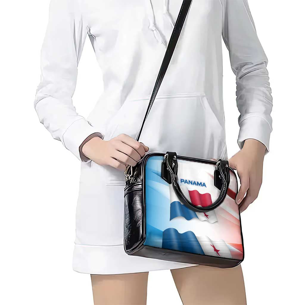 Panama Waving Flag Design Shoulder Handbag with Red Blue Stars and National Color Pattern TS04