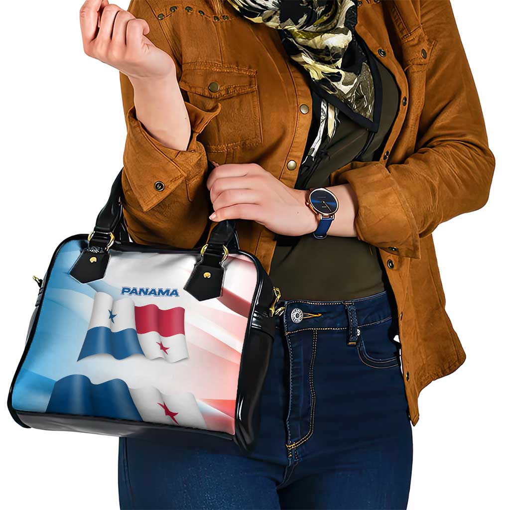 Panama Waving Flag Design Shoulder Handbag with Red Blue Stars and National Color Pattern TS04
