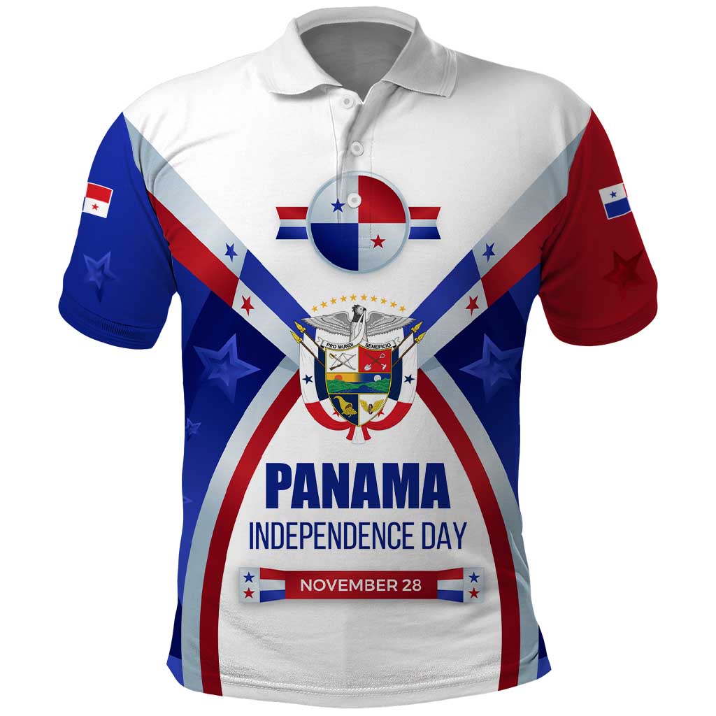 Panama Independence Day Polo Shirt with National Coat of Arms and Red Blue Star Design TS04