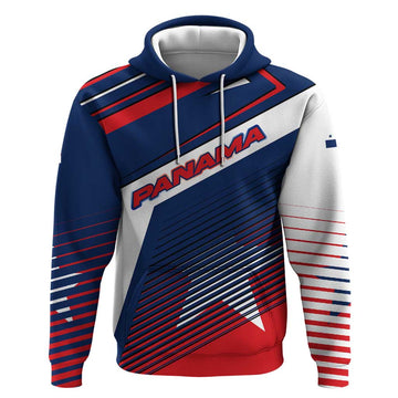 Panama Diagonal Stripe Design Hoodie with Bold Red Blue Star and Flag Accents TS04