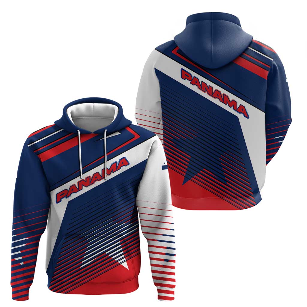 Panama Diagonal Stripe Design Hoodie with Bold Red Blue Star and Flag Accents TS04