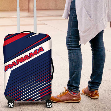 Panama Diagonal Stripe Design Luggage Cover with Bold Red Blue Star and Flag Accents TS04