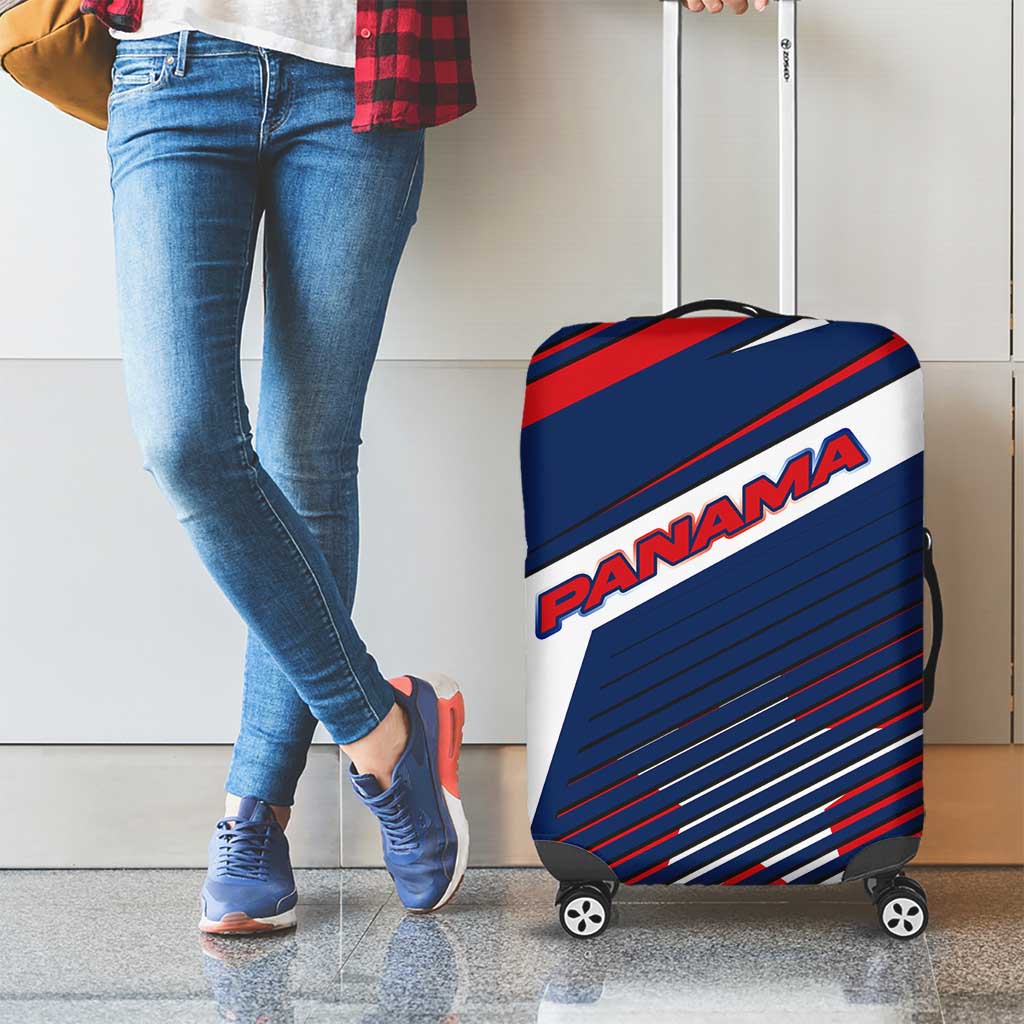 Panama Diagonal Stripe Design Luggage Cover with Bold Red Blue Star and Flag Accents TS04