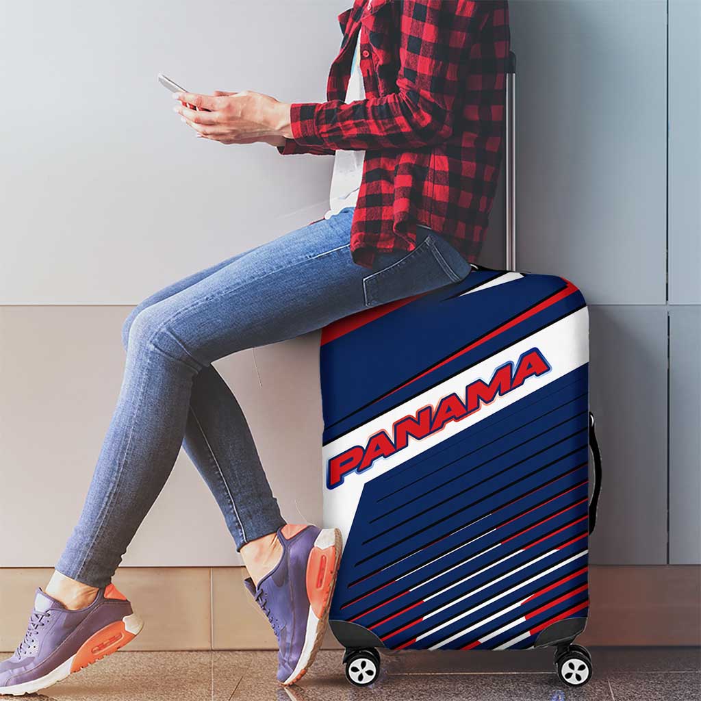 Panama Diagonal Stripe Design Luggage Cover with Bold Red Blue Star and Flag Accents TS04