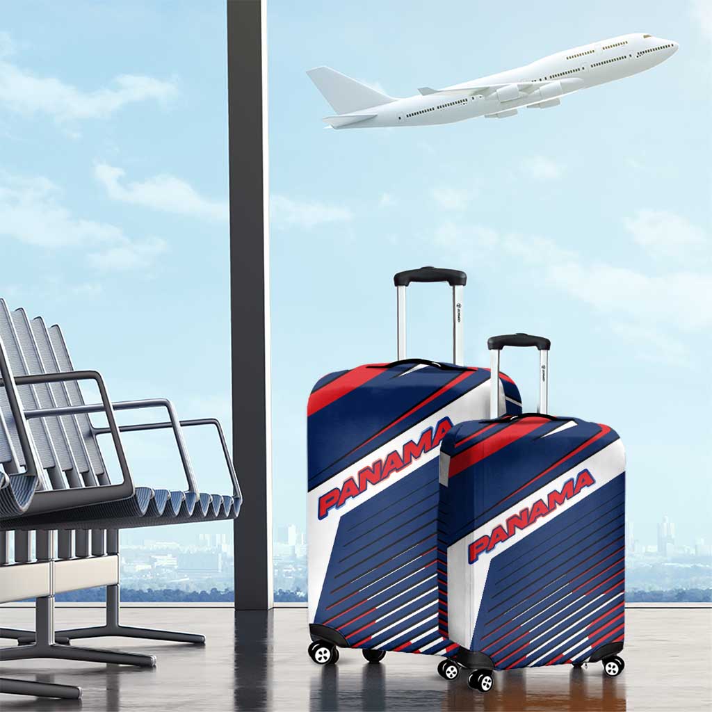 Panama Diagonal Stripe Design Luggage Cover with Bold Red Blue Star and Flag Accents TS04