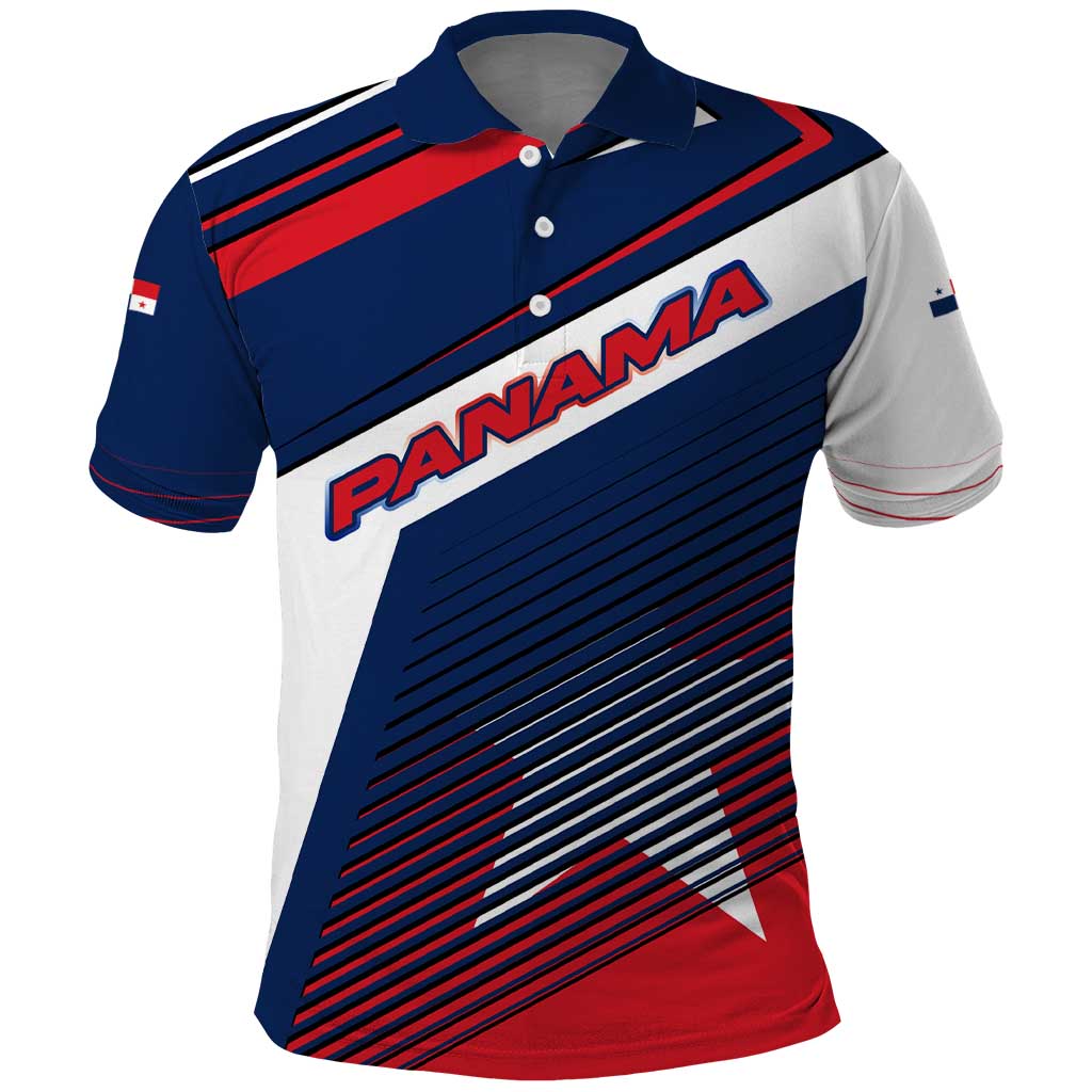 Panama Diagonal Stripe Design Polo Shirt with Bold Red Blue Star and Flag Accents TS04