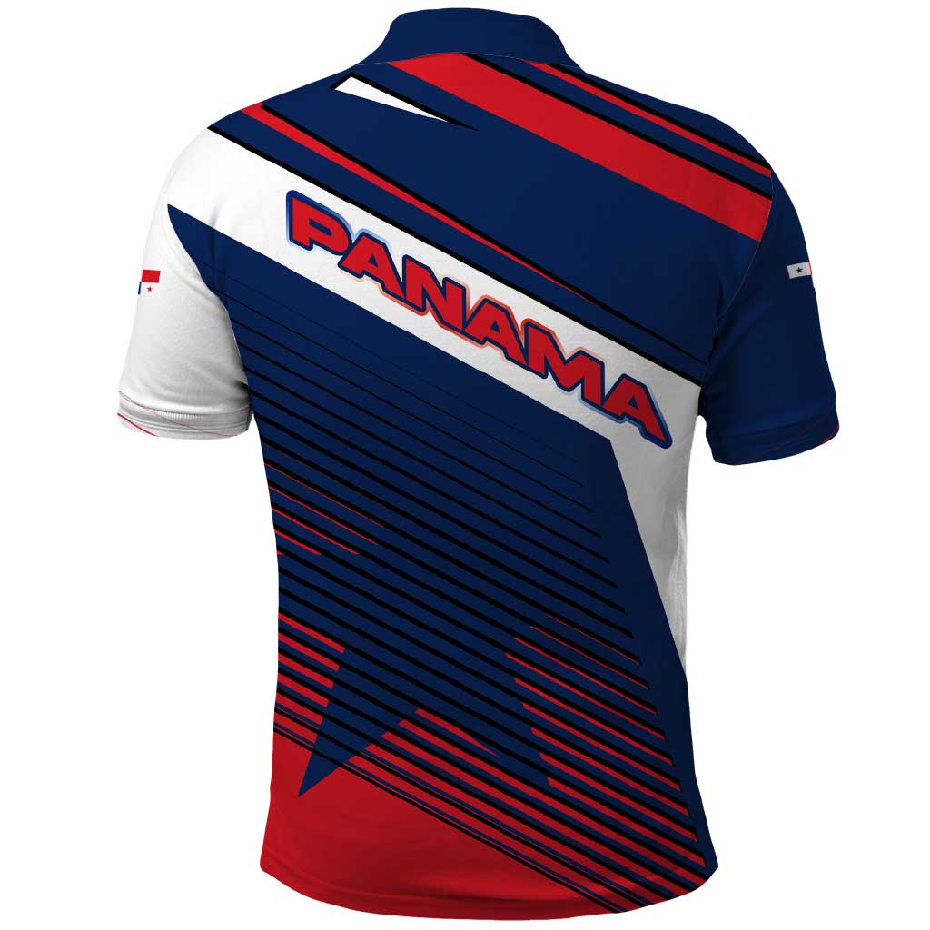 Panama Diagonal Stripe Design Polo Shirt with Bold Red Blue Star and Flag Accents TS04