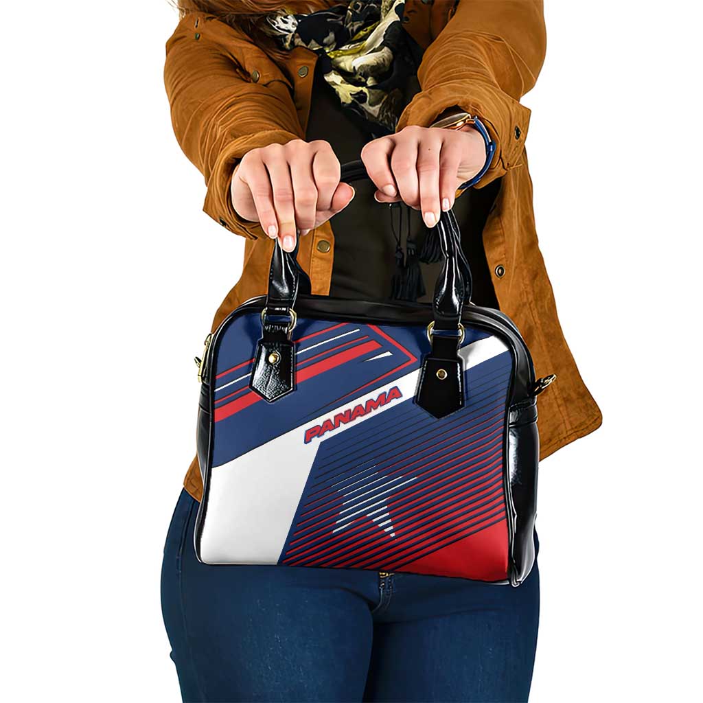Panama Diagonal Stripe Design Shoulder Handbag with Bold Red Blue Star and Flag Accents TS04