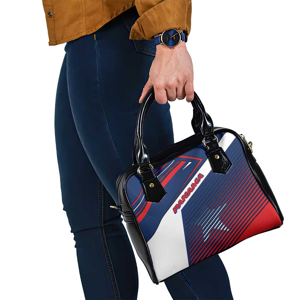 Panama Diagonal Stripe Design Shoulder Handbag with Bold Red Blue Star and Flag Accents TS04
