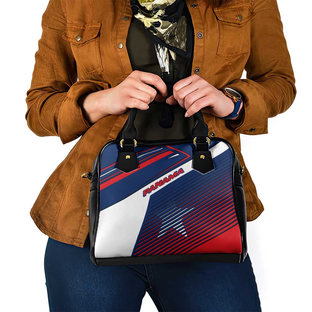Panama Diagonal Stripe Design Shoulder Handbag with Bold Red Blue Star and Flag Accents TS04