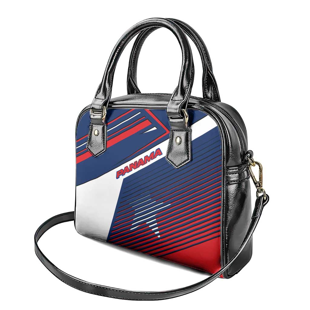 Panama Diagonal Stripe Design Shoulder Handbag with Bold Red Blue Star and Flag Accents TS04