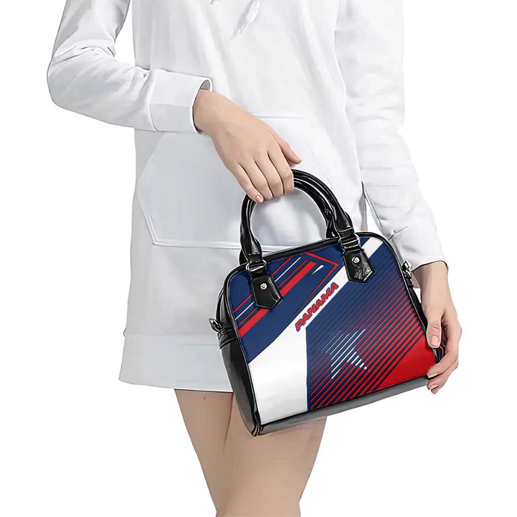Panama Diagonal Stripe Design Shoulder Handbag with Bold Red Blue Star and Flag Accents TS04