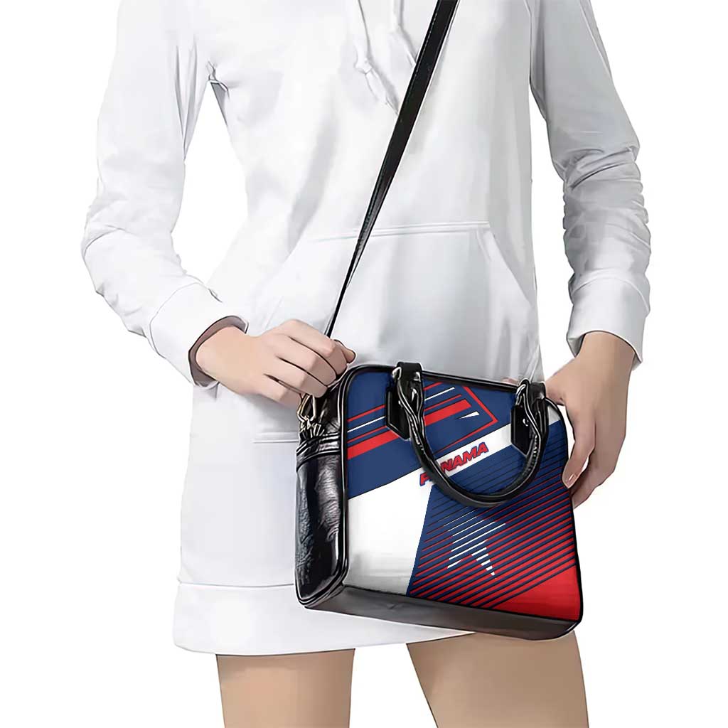 Panama Diagonal Stripe Design Shoulder Handbag with Bold Red Blue Star and Flag Accents TS04