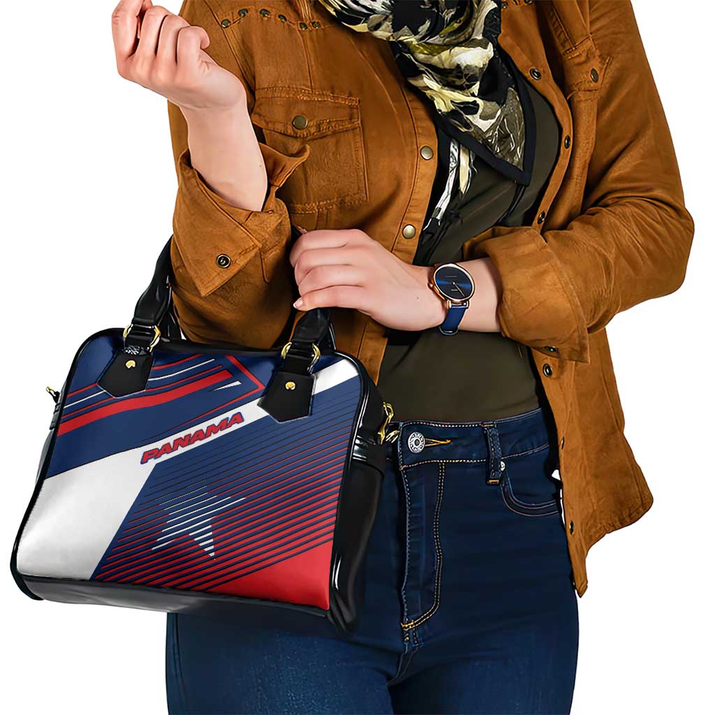 Panama Diagonal Stripe Design Shoulder Handbag with Bold Red Blue Star and Flag Accents TS04
