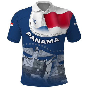Panama National Flag Polo Shirt with Canal Symbolism and Puente del Mundo Motto Design TS04