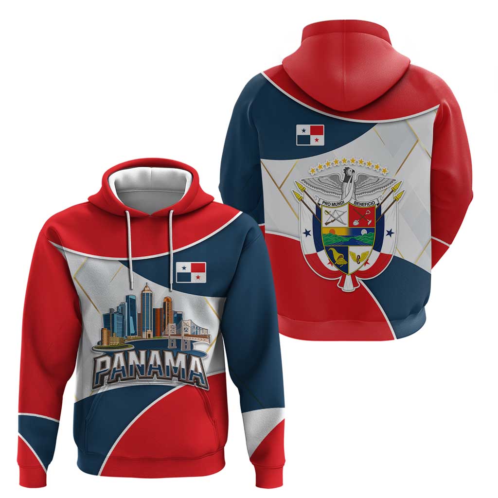 Panama City Skyline Hoodie with National Coat of Arms and Red Blue Flag Theme TS04