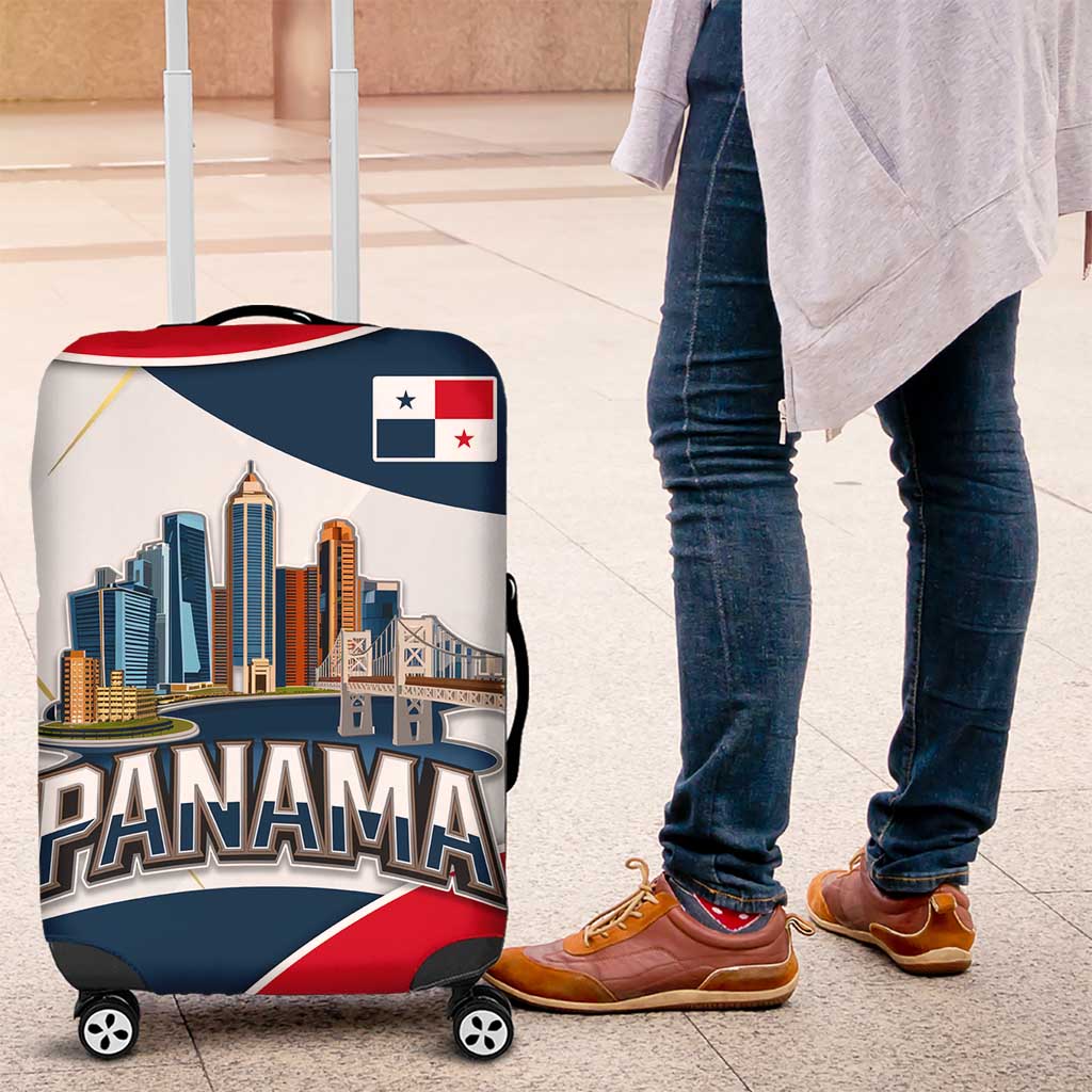 Panama City Skyline Luggage Cover with National Coat of Arms and Red Blue Flag Theme TS04