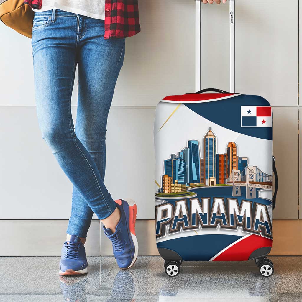 Panama City Skyline Luggage Cover with National Coat of Arms and Red Blue Flag Theme TS04