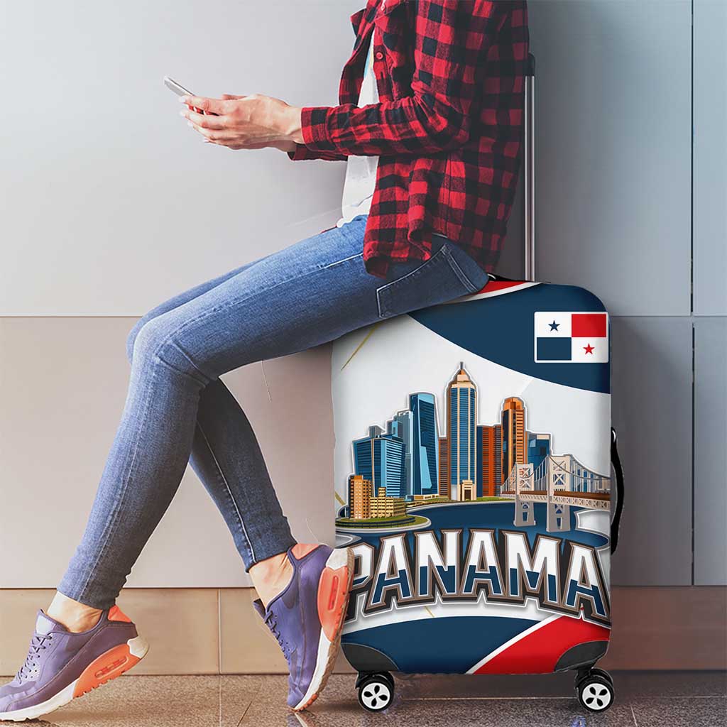 Panama City Skyline Luggage Cover with National Coat of Arms and Red Blue Flag Theme TS04