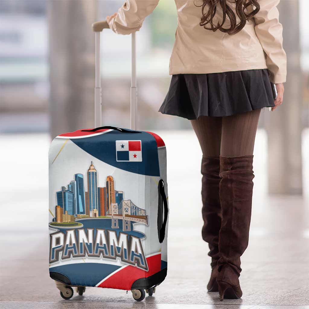Panama City Skyline Luggage Cover with National Coat of Arms and Red Blue Flag Theme TS04