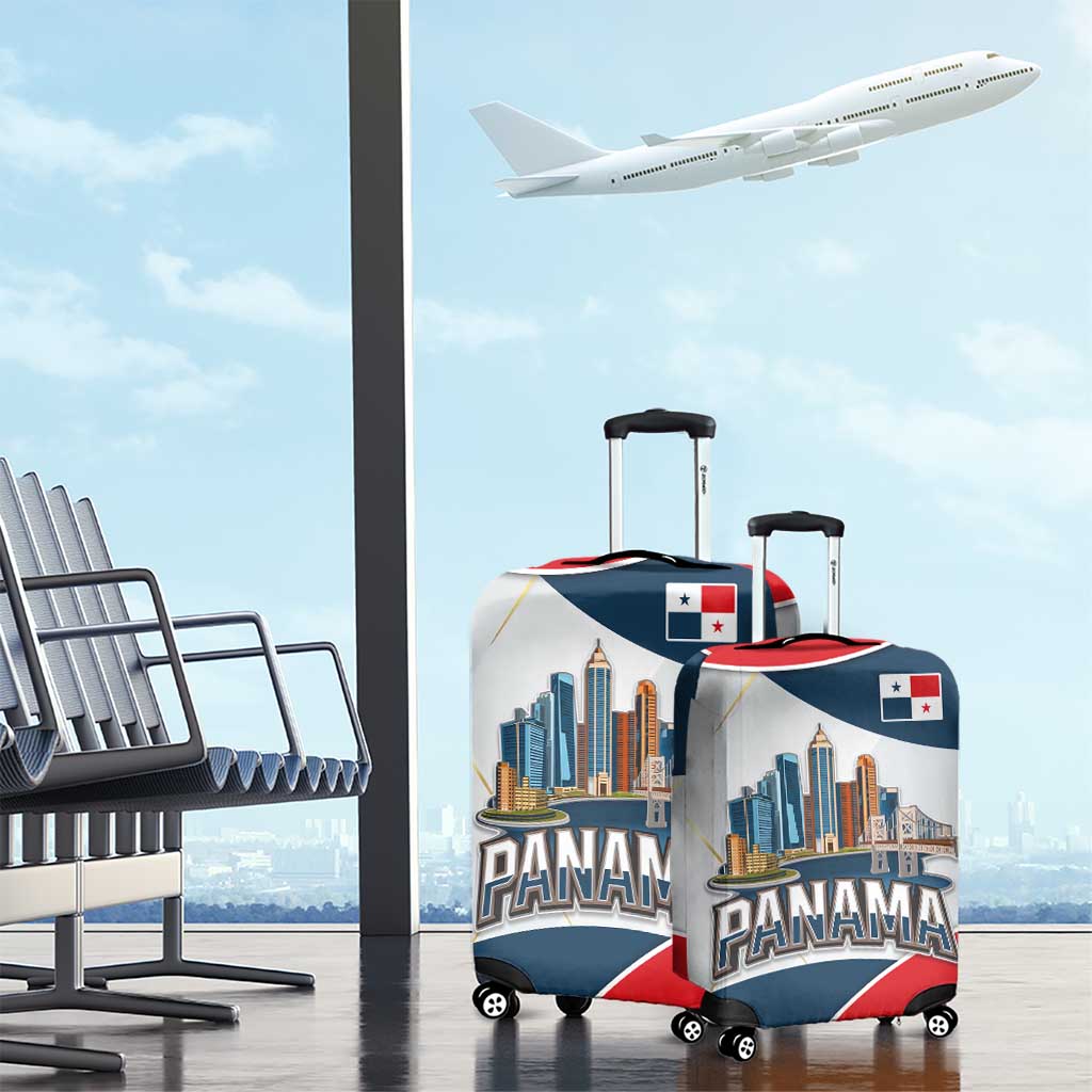 Panama City Skyline Luggage Cover with National Coat of Arms and Red Blue Flag Theme TS04