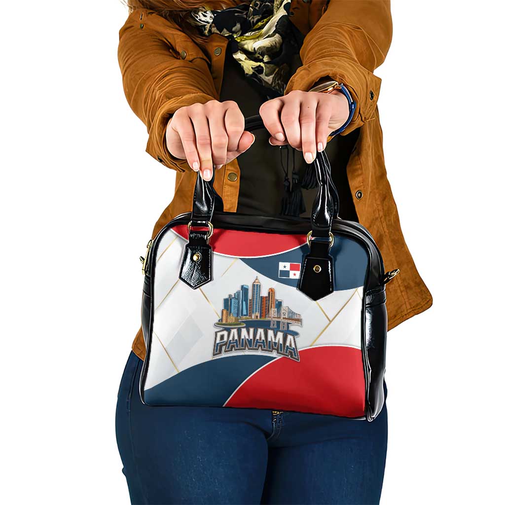Panama City Skyline Shoulder Handbag with National Coat of Arms and Red Blue Flag Theme TS04
