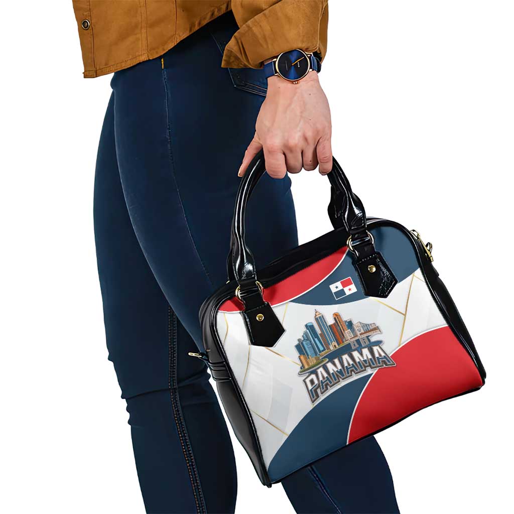 Panama City Skyline Shoulder Handbag with National Coat of Arms and Red Blue Flag Theme TS04
