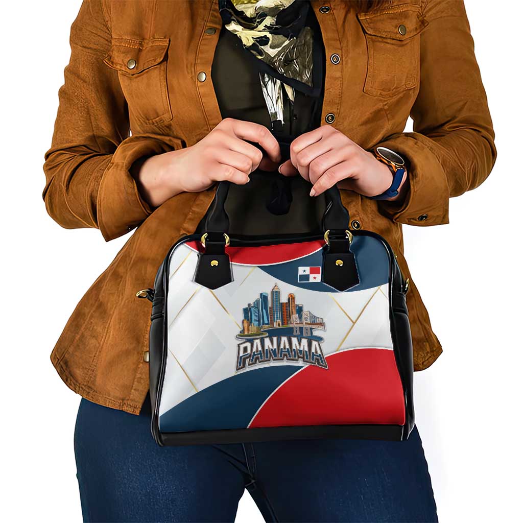 Panama City Skyline Shoulder Handbag with National Coat of Arms and Red Blue Flag Theme TS04