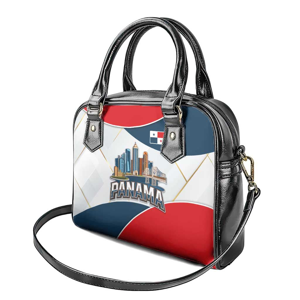 Panama City Skyline Shoulder Handbag with National Coat of Arms and Red Blue Flag Theme TS04