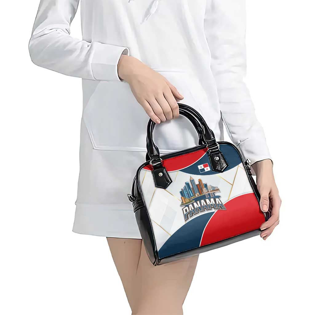 Panama City Skyline Shoulder Handbag with National Coat of Arms and Red Blue Flag Theme TS04