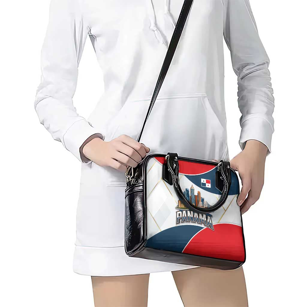 Panama City Skyline Shoulder Handbag with National Coat of Arms and Red Blue Flag Theme TS04