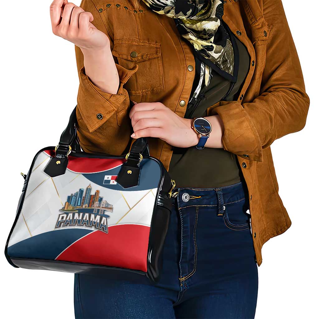 Panama City Skyline Shoulder Handbag with National Coat of Arms and Red Blue Flag Theme TS04