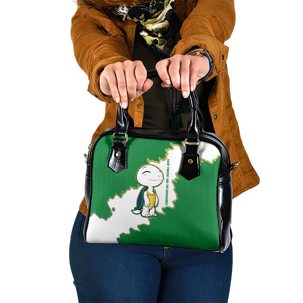 Saint Vincent and the Grenadines Turtle Shoulder Handbag with Coat of Arms and Green Heritage Design TS04