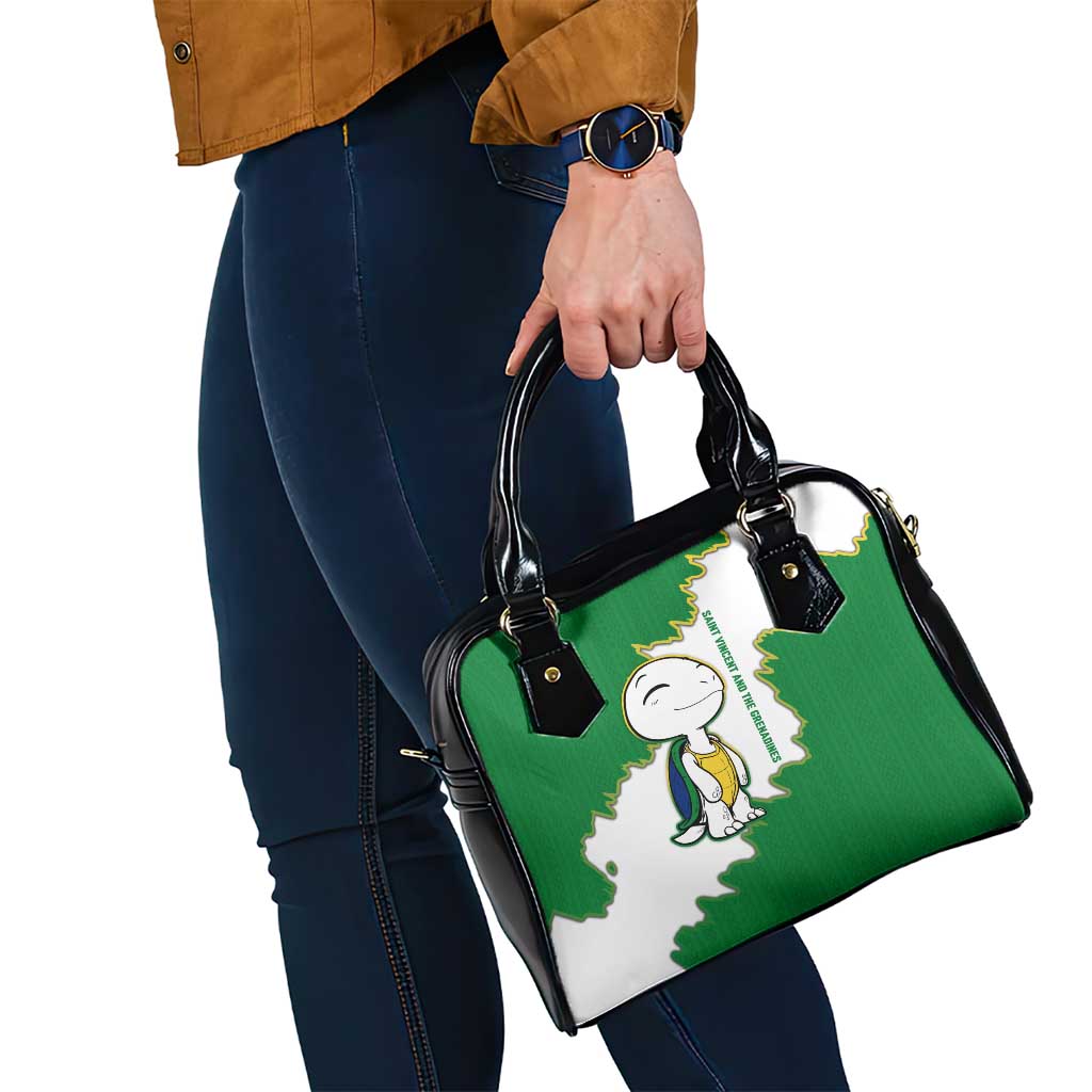 Saint Vincent and the Grenadines Turtle Shoulder Handbag with Coat of Arms and Green Heritage Design TS04