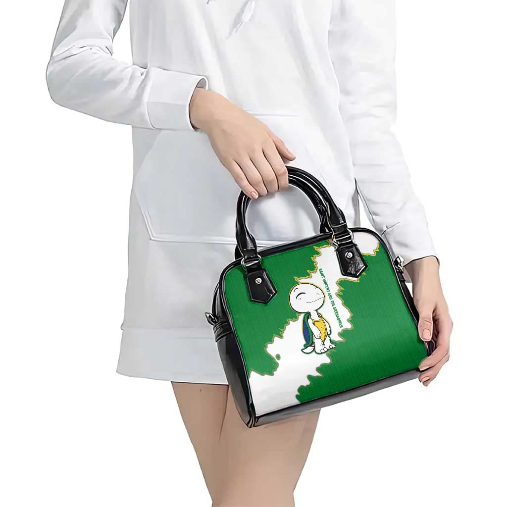 Saint Vincent and the Grenadines Turtle Shoulder Handbag with Coat of Arms and Green Heritage Design TS04