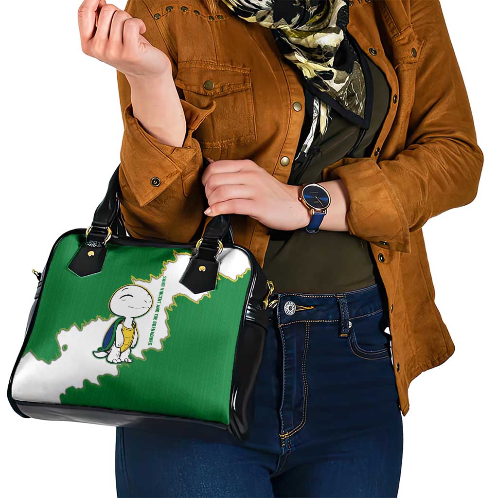 Saint Vincent and the Grenadines Turtle Shoulder Handbag with Coat of Arms and Green Heritage Design TS04