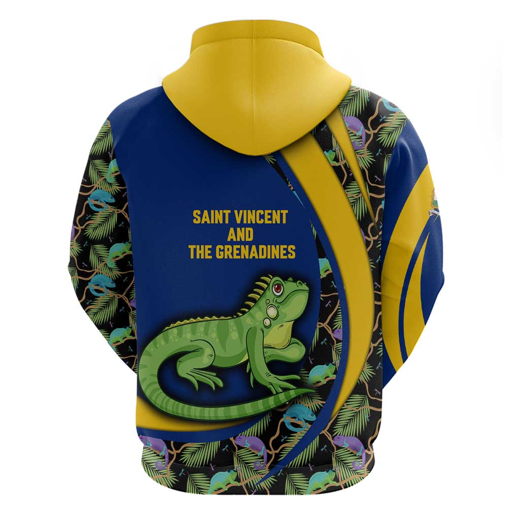 Saint Vincent and the Grenadines Iguana Hoodie with Tropical Leaf Pattern and National Flag TS04