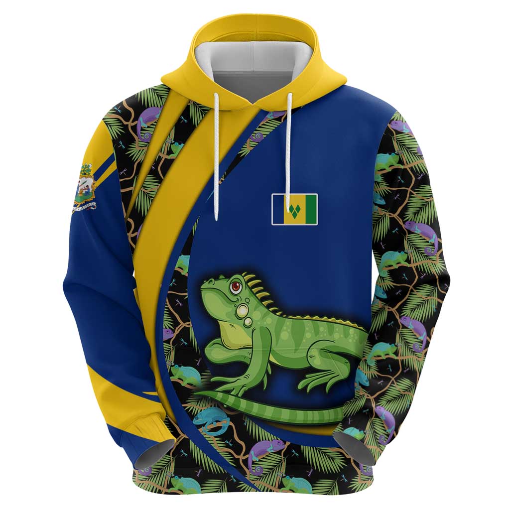 Saint Vincent and the Grenadines Iguana Hoodie with Tropical Leaf Pattern and National Flag TS04