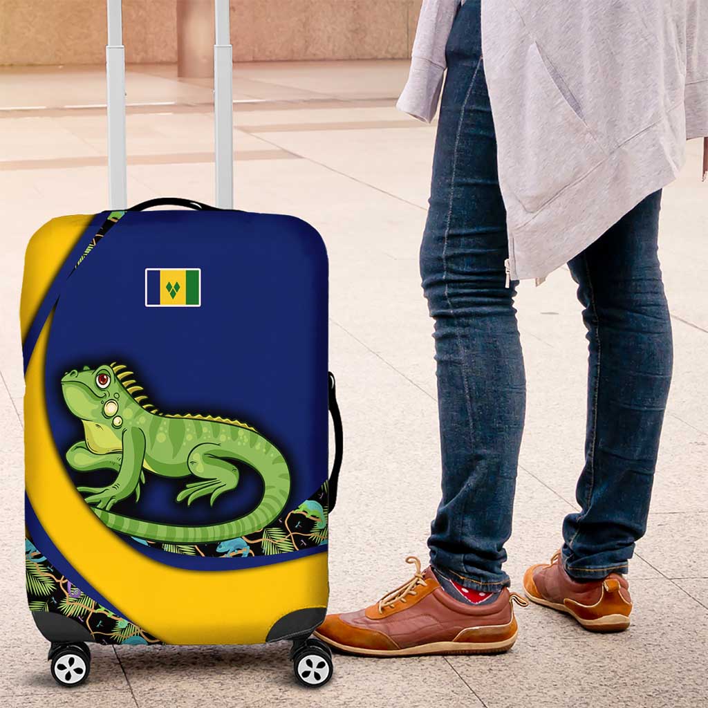 Saint Vincent and the Grenadines Iguana Luggage Cover with Tropical Leaf Pattern and National Flag TS04