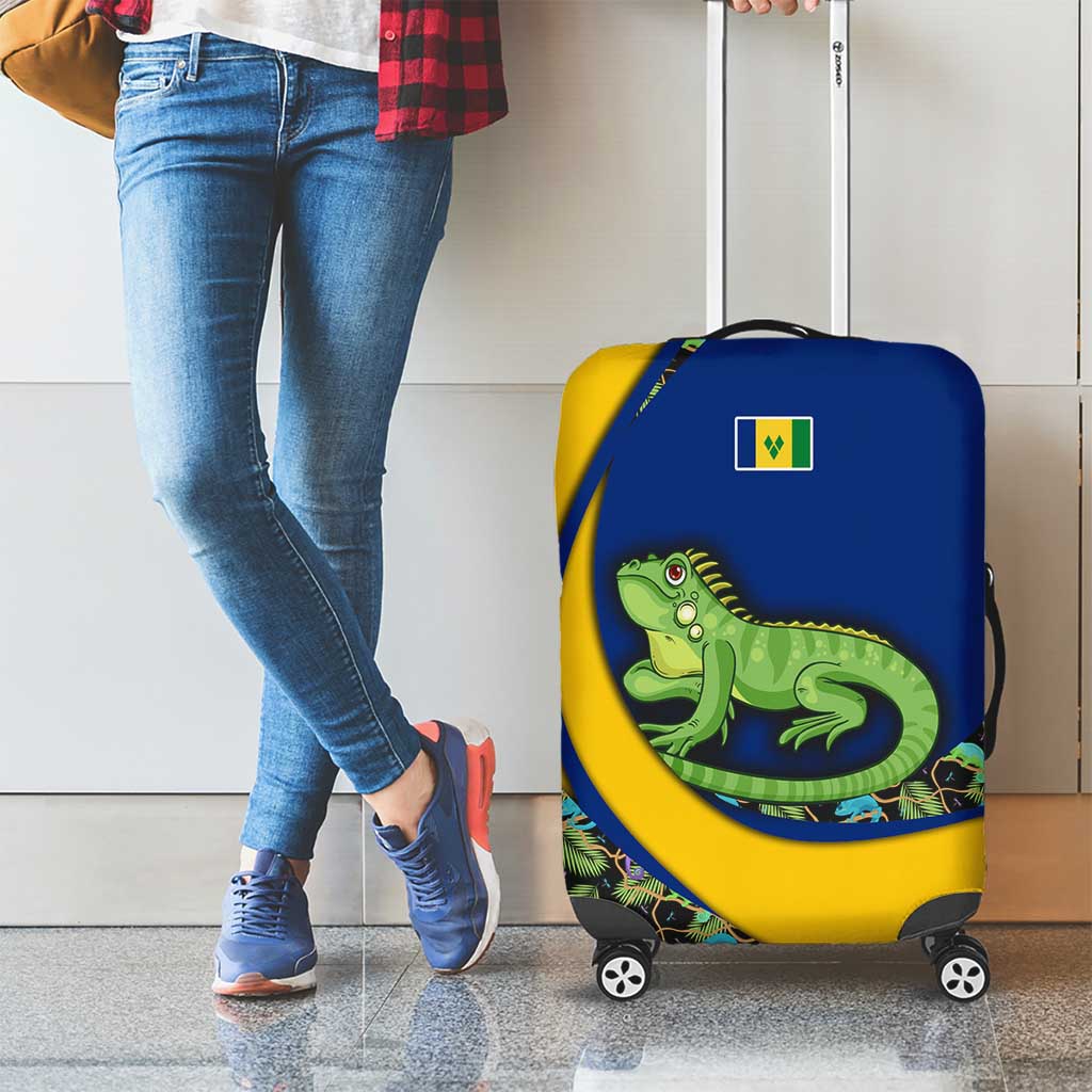 Saint Vincent and the Grenadines Iguana Luggage Cover with Tropical Leaf Pattern and National Flag TS04