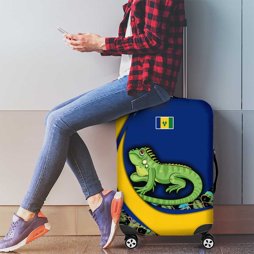 Saint Vincent and the Grenadines Iguana Luggage Cover with Tropical Leaf Pattern and National Flag TS04