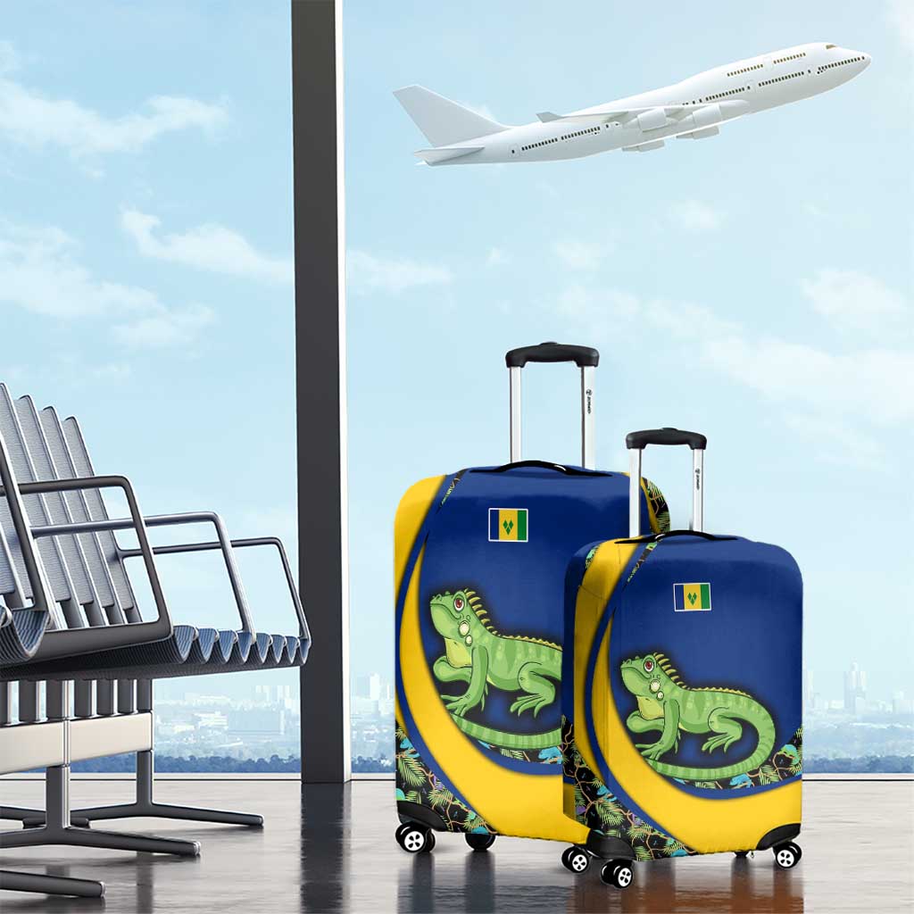 Saint Vincent and the Grenadines Iguana Luggage Cover with Tropical Leaf Pattern and National Flag TS04