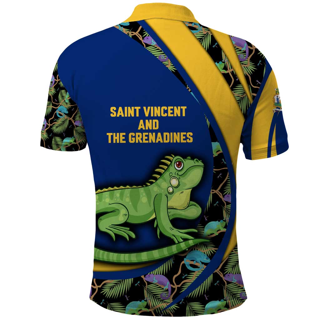 Saint Vincent and the Grenadines Iguana Polo Shirt with Tropical Leaf Pattern and National Flag TS04