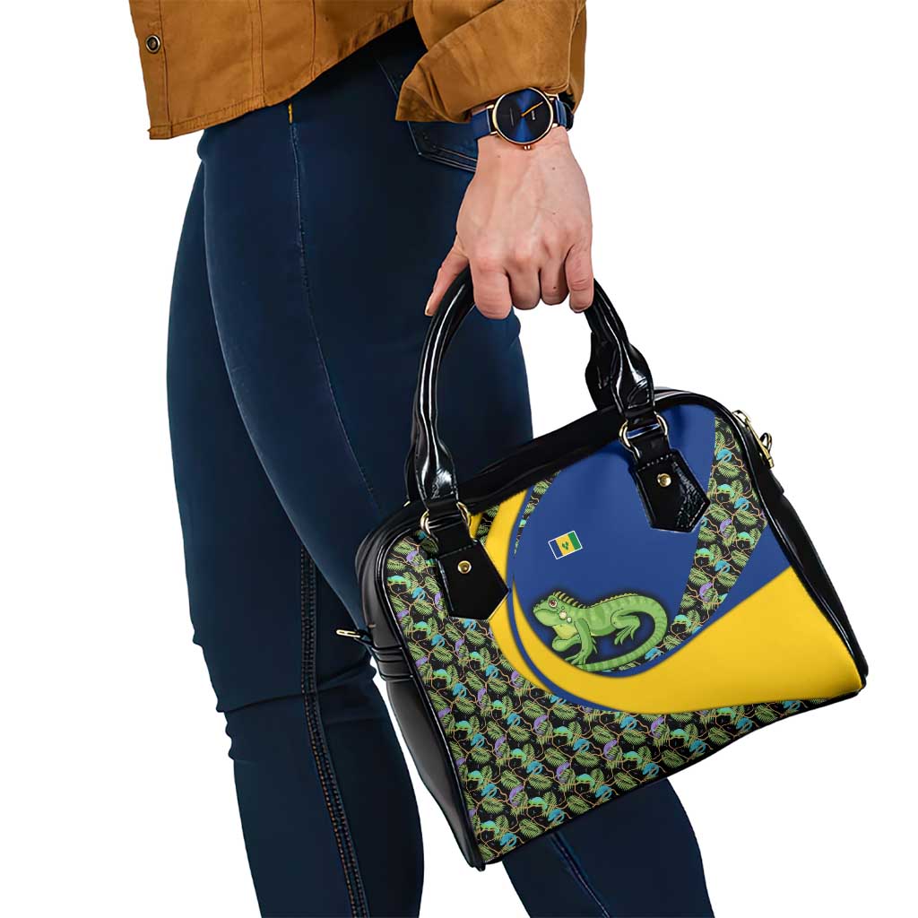 Saint Vincent and the Grenadines Iguana Shoulder Handbag with Tropical Leaf Pattern and National Flag TS04