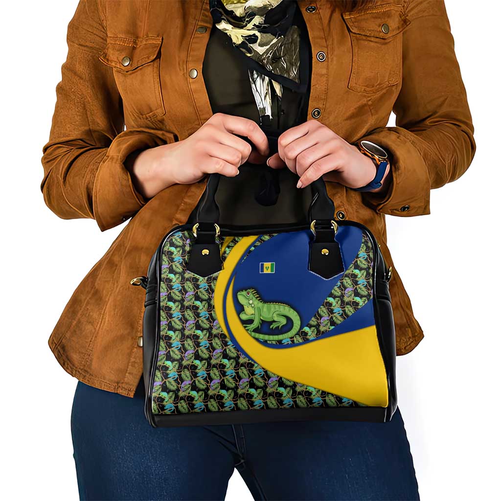Saint Vincent and the Grenadines Iguana Shoulder Handbag with Tropical Leaf Pattern and National Flag TS04