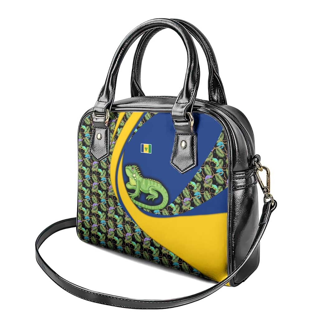 Saint Vincent and the Grenadines Iguana Shoulder Handbag with Tropical Leaf Pattern and National Flag TS04