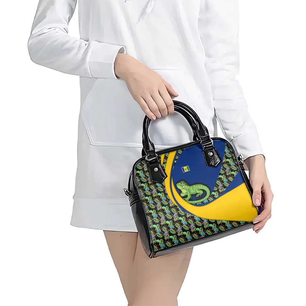 Saint Vincent and the Grenadines Iguana Shoulder Handbag with Tropical Leaf Pattern and National Flag TS04